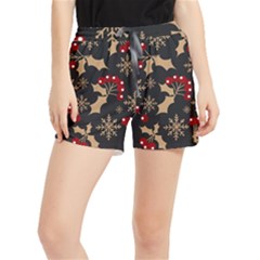 Christmas Pattern With Snowflakes Berries Women s Runner Shorts by Uceng