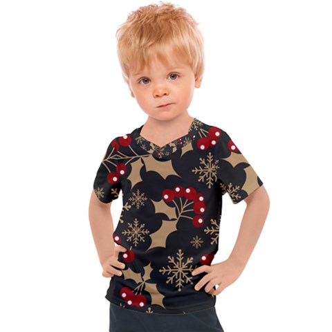 Christmas Pattern With Snowflakes Berries Kids  Sports Tee by Uceng