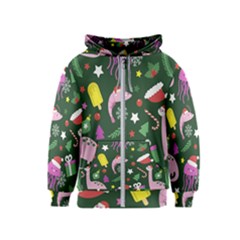 Dinosaur Colorful Funny Christmas Pattern Kids  Zipper Hoodie by Uceng