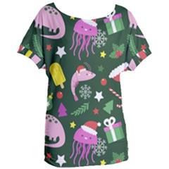 Dinosaur Colorful Funny Christmas Pattern Women s Oversized Tee