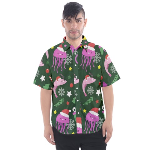 Dinosaur Colorful Funny Christmas Pattern Men s Short Sleeve Shirt by Uceng