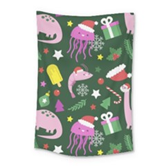 Dinosaur Colorful Funny Christmas Pattern Small Tapestry by Uceng