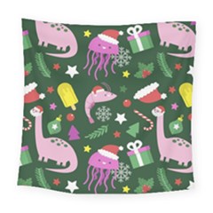 Dinosaur Colorful Funny Christmas Pattern Square Tapestry (large) by Uceng