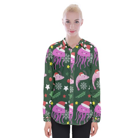 Dinosaur Colorful Funny Christmas Pattern Womens Long Sleeve Shirt by Uceng