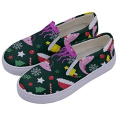 Dinosaur Colorful Funny Christmas Pattern Kids  Canvas Slip Ons by Uceng