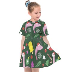 Dinosaur Colorful Funny Christmas Pattern Kids  Sailor Dress by Uceng