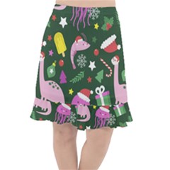 Dinosaur Colorful Funny Christmas Pattern Fishtail Chiffon Skirt by Uceng