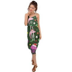 Dinosaur Colorful Funny Christmas Pattern Waist Tie Cover Up Chiffon Dress by Uceng