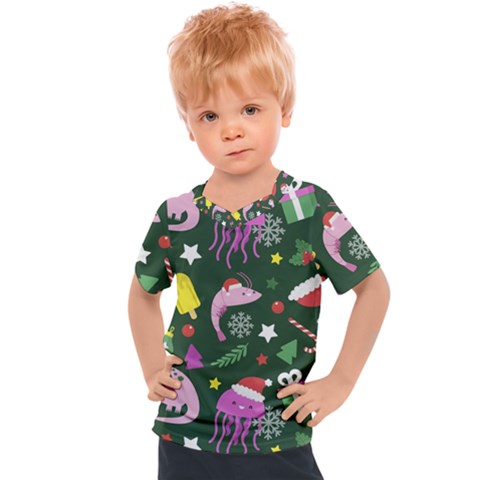 Dinosaur Colorful Funny Christmas Pattern Kids  Sports Tee by Uceng