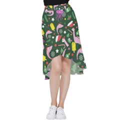 Dinosaur Colorful Funny Christmas Pattern Frill Hi Low Chiffon Skirt by Uceng