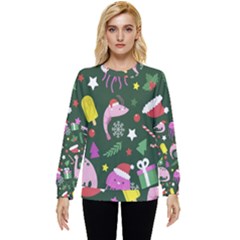 Dinosaur Colorful Funny Christmas Pattern Hidden Pocket Sweatshirt by Uceng