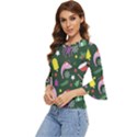 Dinosaur Colorful Funny Christmas Pattern Bell Sleeve Top View2