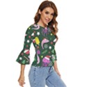 Dinosaur Colorful Funny Christmas Pattern Bell Sleeve Top View3