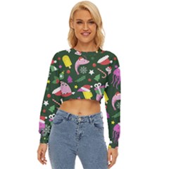 Dinosaur Colorful Funny Christmas Pattern Lightweight Long Sleeve Sweatshirt by Uceng