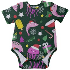 Dinosaur Colorful Funny Christmas Pattern Baby Short Sleeve Onesie Bodysuit by Uceng