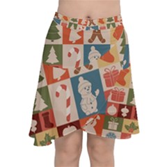 Cute Christmas Seamless Pattern Vector  - Chiffon Wrap Front Skirt by Uceng