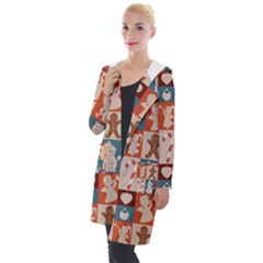 Cute Christmas Seamless Pattern Vector  - Hooded Pocket Cardigan by Uceng