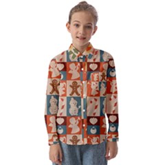 Cute Christmas Seamless Pattern Vector  - Kids  Long Sleeve Shirt by Uceng