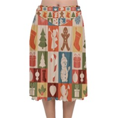 Cute Christmas Seamless Pattern Vector  - Velvet Flared Midi Skirt by Uceng