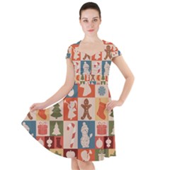 Cute Christmas Seamless Pattern Vector  - Cap Sleeve Midi Dress by Uceng