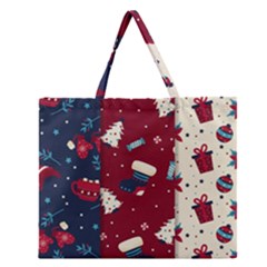 Flat Design Christmas Pattern Collection Art Zipper Large Tote Bag by Uceng