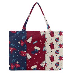 Flat Design Christmas Pattern Collection Art Zipper Medium Tote Bag by Uceng