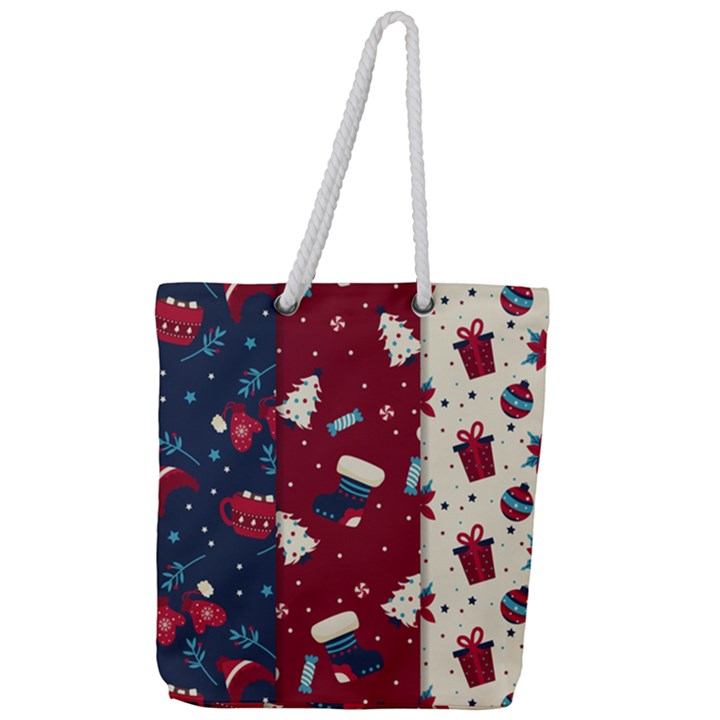 Flat Design Christmas Pattern Collection Art Full Print Rope Handle Tote (Large)