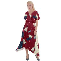 Flat Design Christmas Pattern Collection Art Cross Front Sharkbite Hem Maxi Dress by Uceng