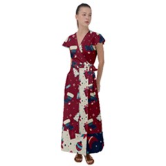 Flat Design Christmas Pattern Collection Art Flutter Sleeve Maxi Dress by Uceng