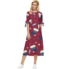 Flat Design Christmas Pattern Collection Art Bow Sleeve Chiffon Midi Dress by Uceng