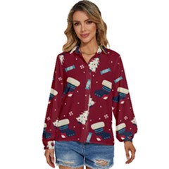 Flat Design Christmas Pattern Collection Art Women s Long Sleeve Button Down Shirt