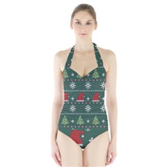 Beautiful Knitted Christmas Pattern Halter Swimsuit by Uceng