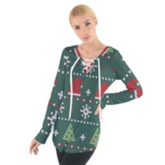 Beautiful Knitted Christmas Pattern Tie Up Tee by Uceng