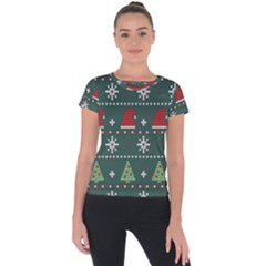 Beautiful Knitted Christmas Pattern Short Sleeve Sports Top  by Uceng