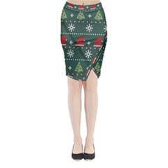 Beautiful Knitted Christmas Pattern Midi Wrap Pencil Skirt by Uceng