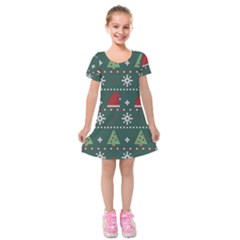 Beautiful Knitted Christmas Pattern Kids  Short Sleeve Velvet Dress by Uceng