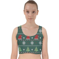 Beautiful Knitted Christmas Pattern Velvet Racer Back Crop Top by Uceng