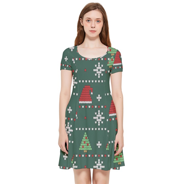 Beautiful Knitted Christmas Pattern Inside Out Cap Sleeve Dress