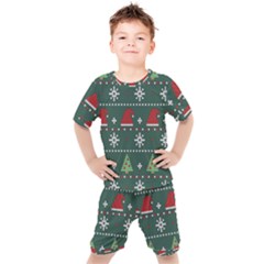 Beautiful Knitted Christmas Pattern Kids  Tee And Shorts Set by Uceng