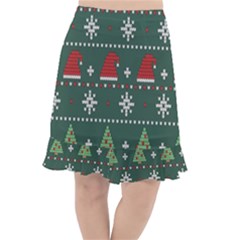 Beautiful Knitted Christmas Pattern Fishtail Chiffon Skirt by Uceng