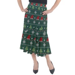 Beautiful Knitted Christmas Pattern Midi Mermaid Skirt by Uceng