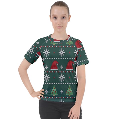 Beautiful Knitted Christmas Pattern Women s Sport Raglan Tee by Uceng