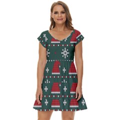 Beautiful Knitted Christmas Pattern Short Sleeve Tiered Mini Dress by Uceng