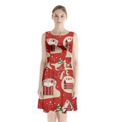 Christmas New Year Seamless Pattern Sleeveless Waist Tie Chiffon Dress by Uceng