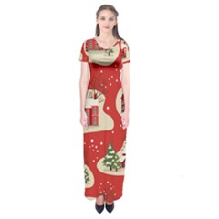 Christmas New Year Seamless Pattern Short Sleeve Maxi Dress by Uceng