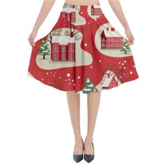 Christmas New Year Seamless Pattern Flared Midi Skirt by Uceng