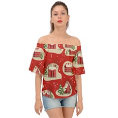 Christmas New Year Seamless Pattern Off Shoulder Short Sleeve Top by Uceng