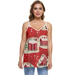 Christmas New Year Seamless Pattern Casual Spaghetti Strap Chiffon Top by Uceng