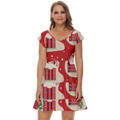 Christmas New Year Seamless Pattern Short Sleeve Tiered Mini Dress by Uceng