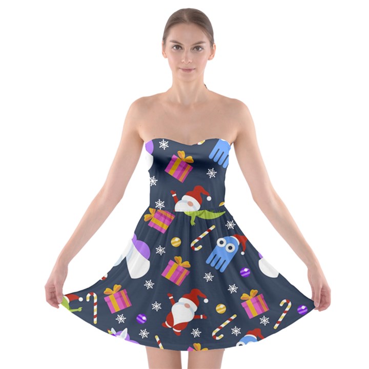 Colorful Funny Christmas Pattern Strapless Bra Top Dress